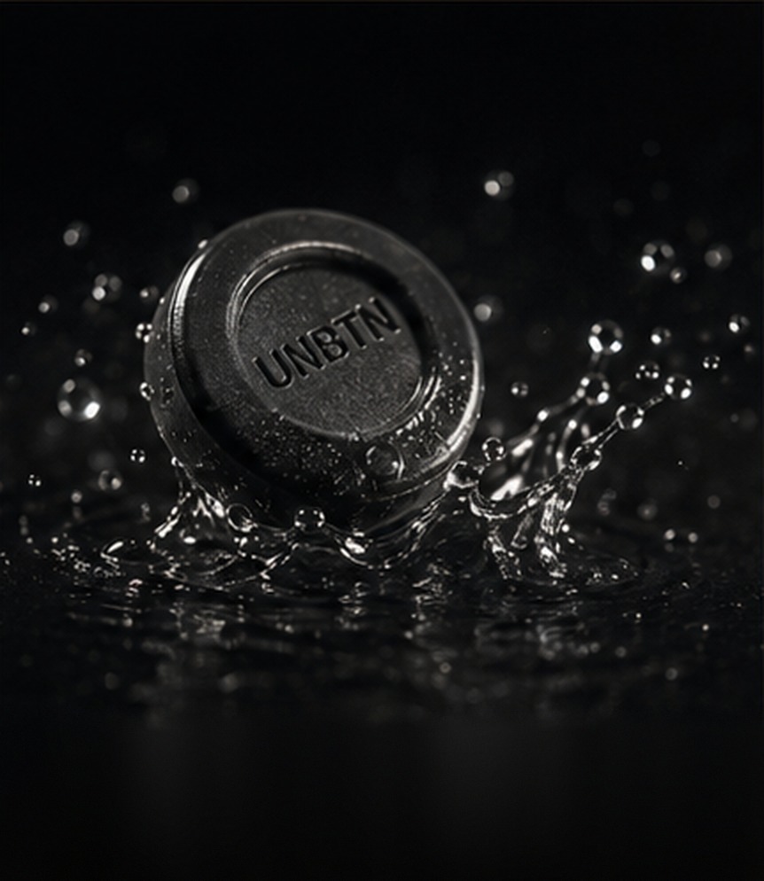 UNBTN lozenge surrounded by water, representing saliva and oral comfort.