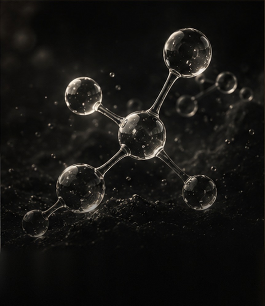 Molecular mineral structure representing hydroxyapatite and HAp+.